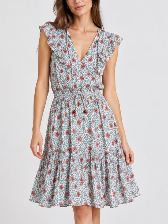 Oliphant Dresses & Skirts - Oliphant Tuckernuck Flower Garden Dress with Flutter Sleeves in Blue